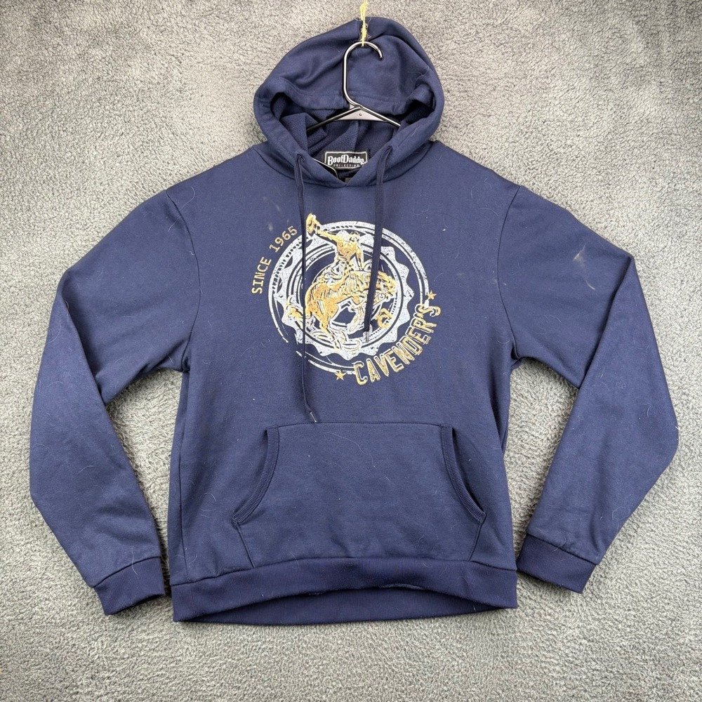 BootDaddy Cavenders Mens‎ L Navy Blue Graphic Hoodie Sweatshirt Since 1965
